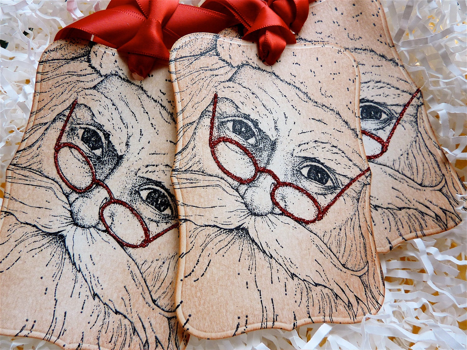 Vintage Christmas Santa Luxury Gift Tags Labels Glittered Set of Five