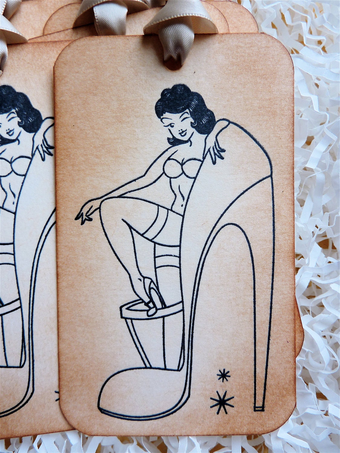 Vintage Lingerie Shower Bachelorette Party Pin Up Girl Invitation/Favor Tags Party Bundle 10 Each