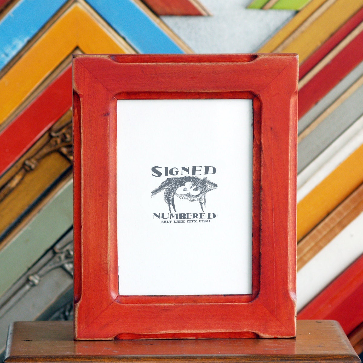 5x7 Picture Frame with Vintage Red Dye Finish in Wide Bones Style