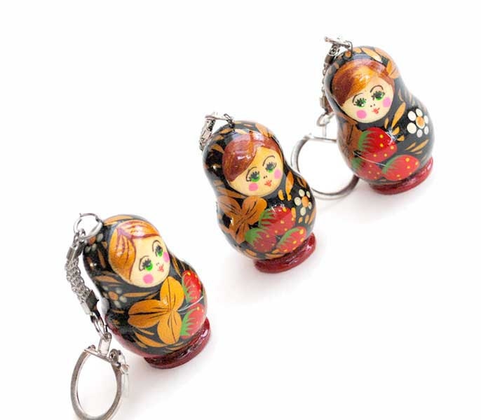 key chain  Russian Wooden ecofrendly Doll - red Matreshka matryoshka babushka keychain