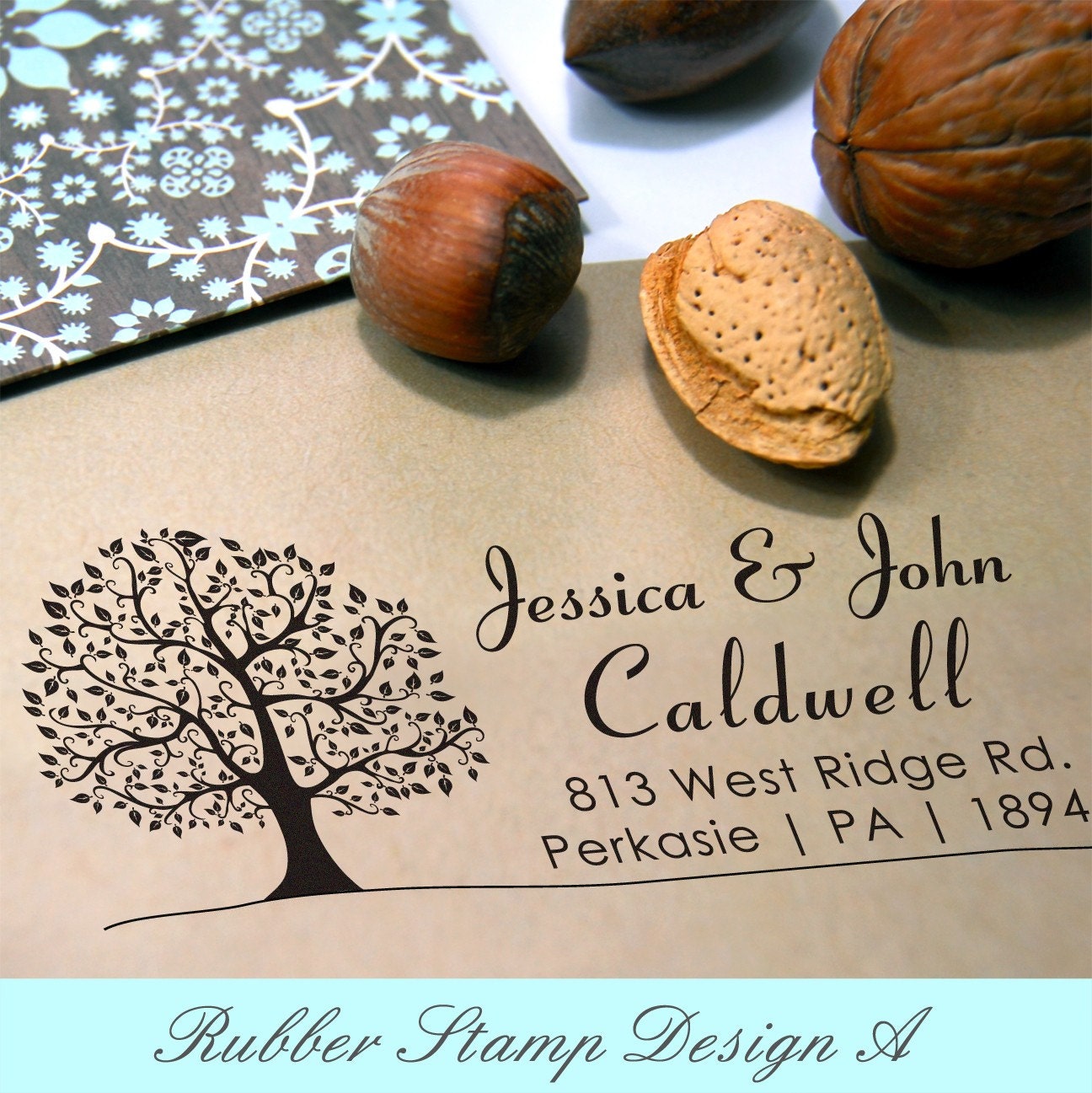 Rubber Stamp - TREE (Personalised Stamp) - Custom Rubber Address Stamp, Weddings, Save the date, Handmade by, Thank You, Family Name (1015L)