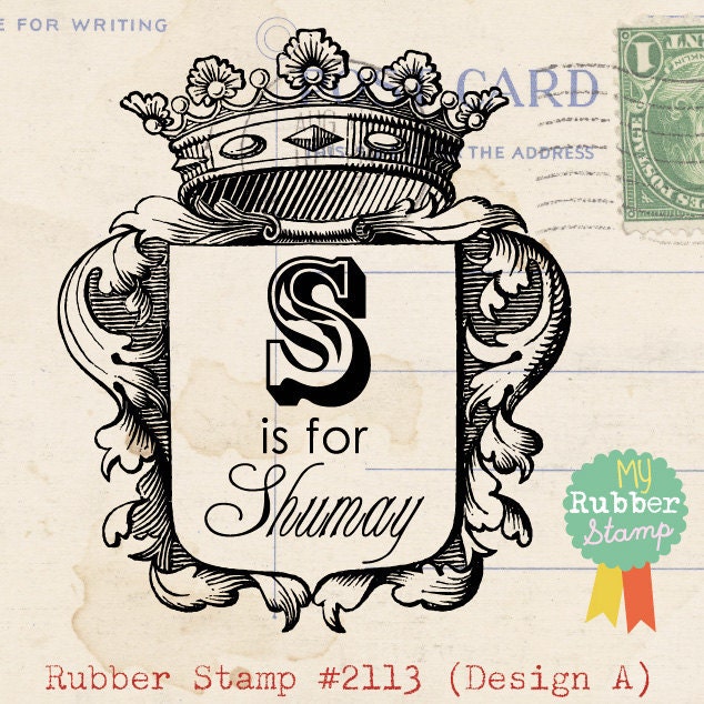 Custom Rubber Stamp  (My Initial). Personalized Initial or Monogram Vintage Shield Stamp, Custom Return Address Stamp, RSVP (2113)
