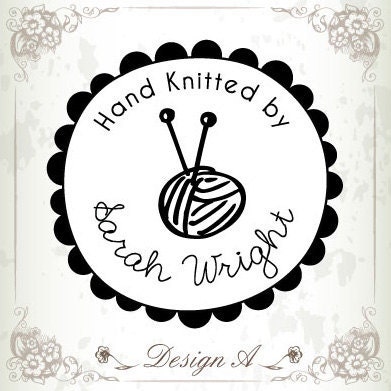 Hand Knit Stamp - Hand Knitted by Your Name (Personalized Custom Rubber Stamp). Knitted with love. As seen in KNITTING TODAY Magazine (1026)