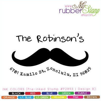 Mustache Self Inking Stamp. Personalized Birthday Gift Guide For Her, Gifts For Him, Custom Address Stamp (P2893)