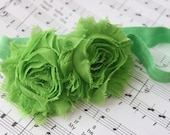 Boutique Style Baby Couture Chiffon Shabby Flower Headband Set - Lime Green