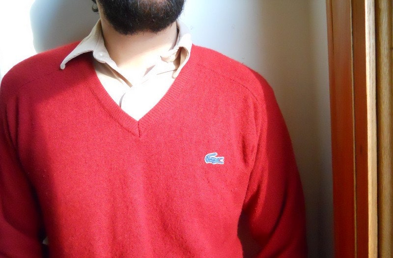 Vintage Izod V-neck Sweater Deep Rusty Red