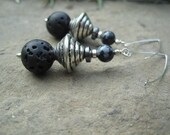 Lava and Light Earrings: One-of-a-Kind Chic, w Lava, Obsidian, Hematite & Handcrafted Sterling Ear Wires // Hurricane Relief