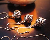 Fruits of the Vine Earrings / Necklace SET-- Silver Filigree Beads w Sterling and Vintage Crystal // 10 Dollars OFF