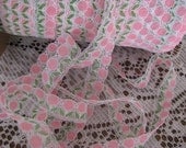 20 Yards Lace Trim Pink and Green Scrapbooking Yardage