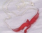 Red Pheonix Shrinky Dink Necklace- Silver Plated Chain- Great for Harry Potter Fans