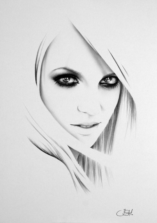 Britney Spears Minimalism Pencil Drawing Fine Art Portrait Print Hand Signed