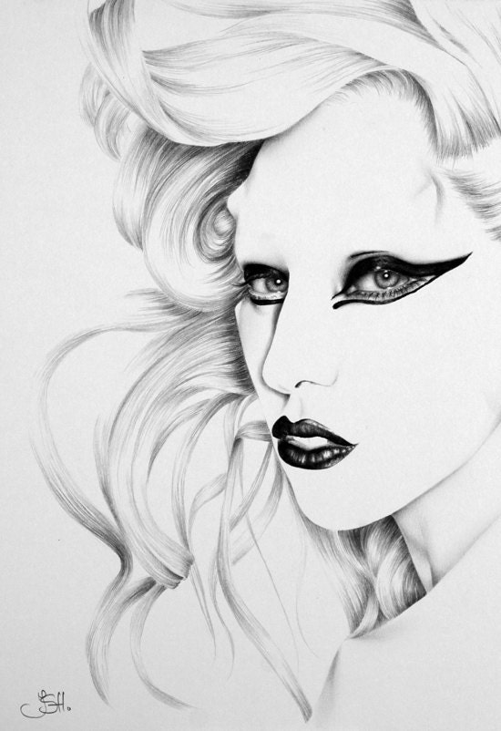 Lady Gaga Minimalism Pencil Drawing Fine Art Portrait Print Hand Signed