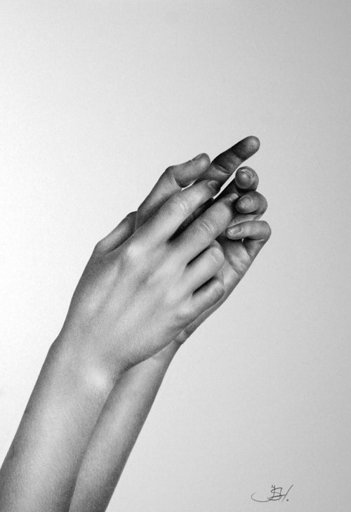 Pencil Drawing Fine Art Hands Print Hand Signed by Artist