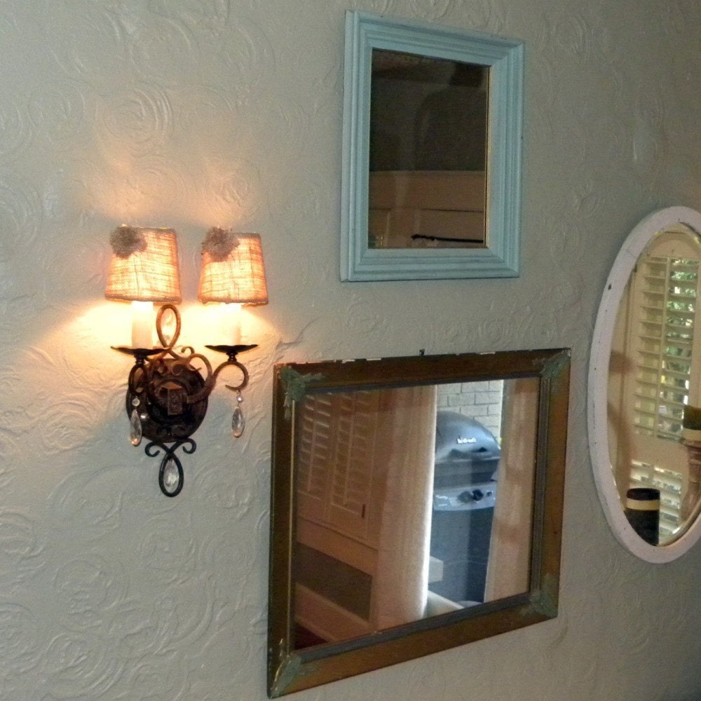 TWO Small Burlap Single Rosette Sconce\/Chandelier Lampshade