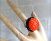 Button Ring Vintage Upcycled Red Ring Black Large Adjustable Retro - Lipstick Red Summer Sale