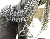 Sterling Silver European 6 in 1 Chainmaille Necklace with Triquetra Trinity Knot