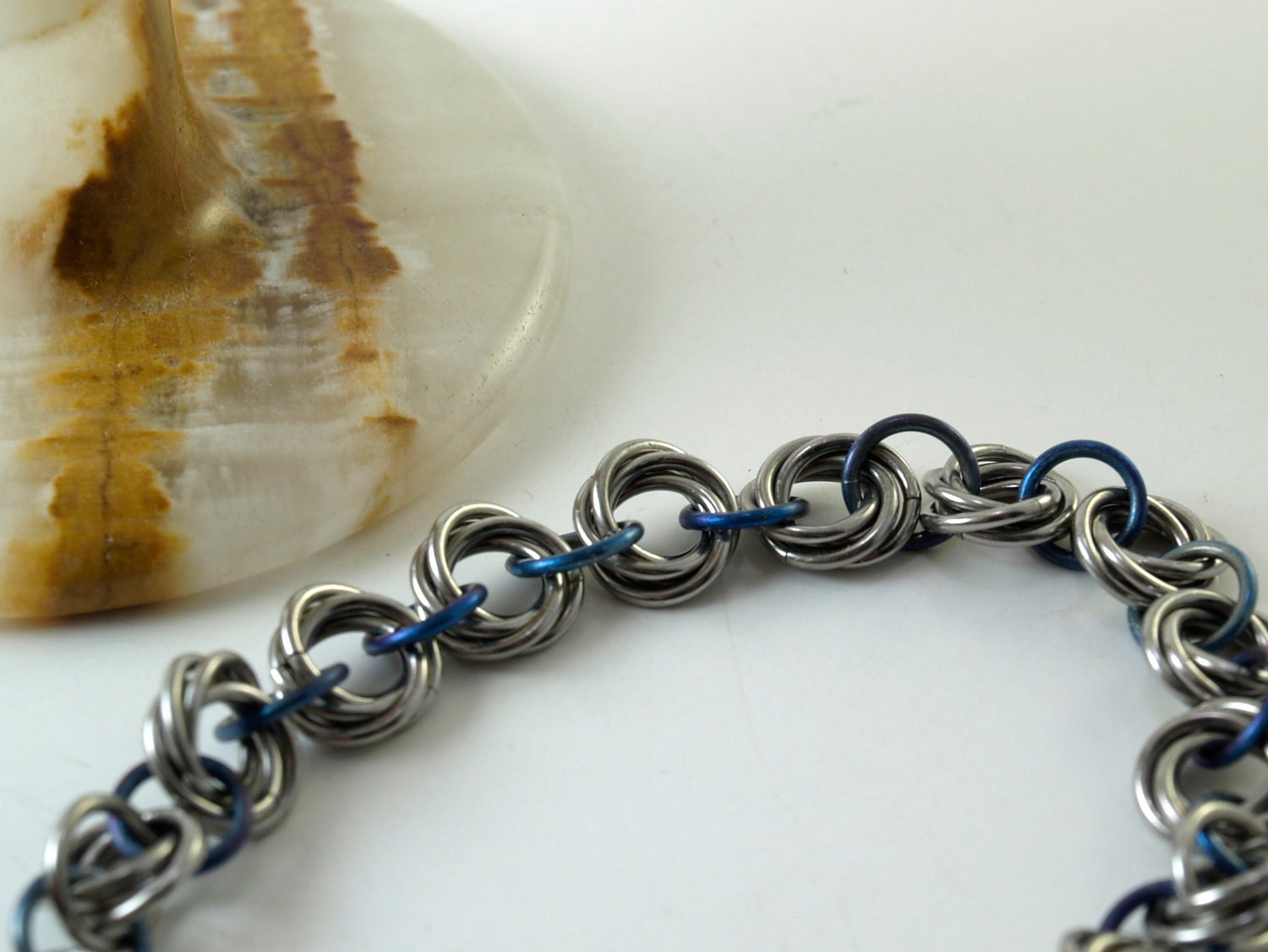 Stainless Steel and Spectrum Blue Titanium Half Mobius Anklet Medium