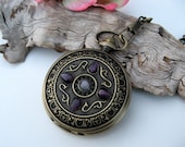 Antique Bronze Pocket Watch - Amethyst Jewels - Pocket Watch Chain - Victorian Steampunk Era - Watch - Item MPW47