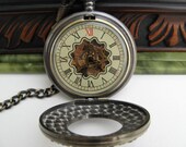 Captian's Pocket Watch, Mechanical Bronze Pocket Watch, Pocket Watch Chain - Groomsmen - Men - Edwardian Steampunk - Item MPW57