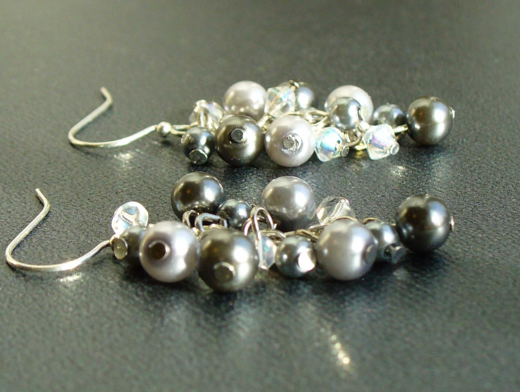 Dark and Light Gray Cascading Pearl Earrings