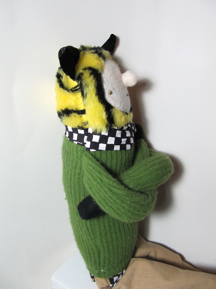 Plush Fabric Tiger Boy Softie in Green Sweater