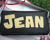 Leather Checkbook Cover in Black Cowhide and Cream Deerskin Letters - Custom Made