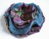 FABRIC BROOCH - recycled teal wool pin - Lynn Minney Designs