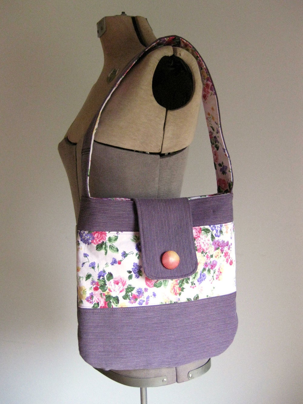 SALE (was 70.00) SHOULDER BAG - recycled purple tote- denim bag - lynn minney designs