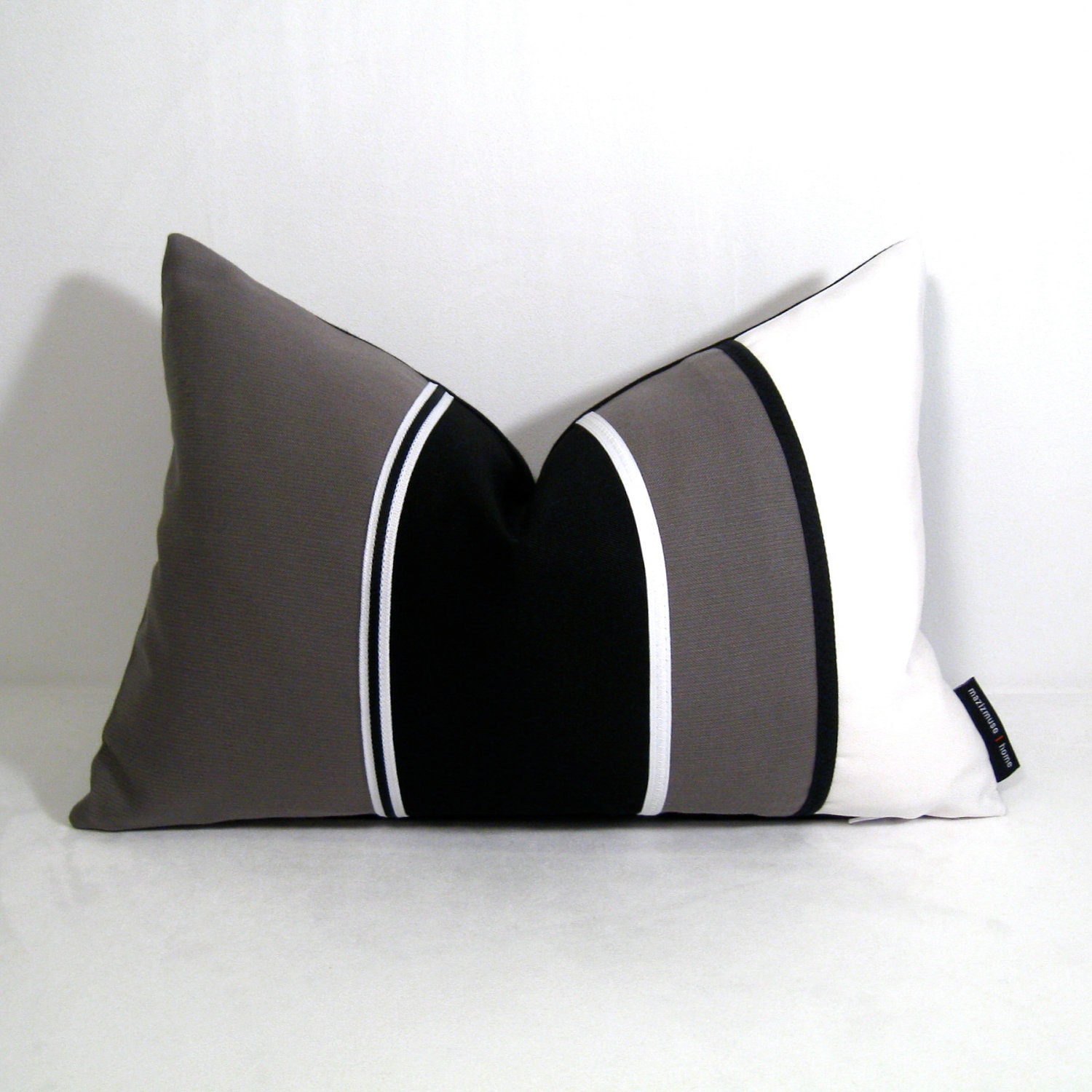 Grey Black White Pillow Cover - Striped Colorblock - Decorative Gray Cushion - Modern Color Block - Stripe - Sunbrella - 12 X 18 inch