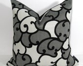 SALE - Black White Gray Pillow Cover -  Outdoor Cushion - Decorative Scroll - Grey -  Modern Charcoal Bella Dura 18 inch