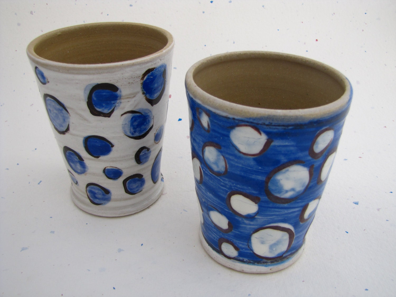Blue Polka Dot Cup Stoneware Set Muddy Paws Pottery