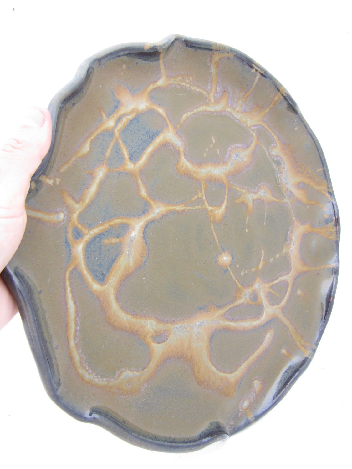 Plate Black and Gold Trailed Serving Plate Stoneware Handmade Muddy Paws Pottery