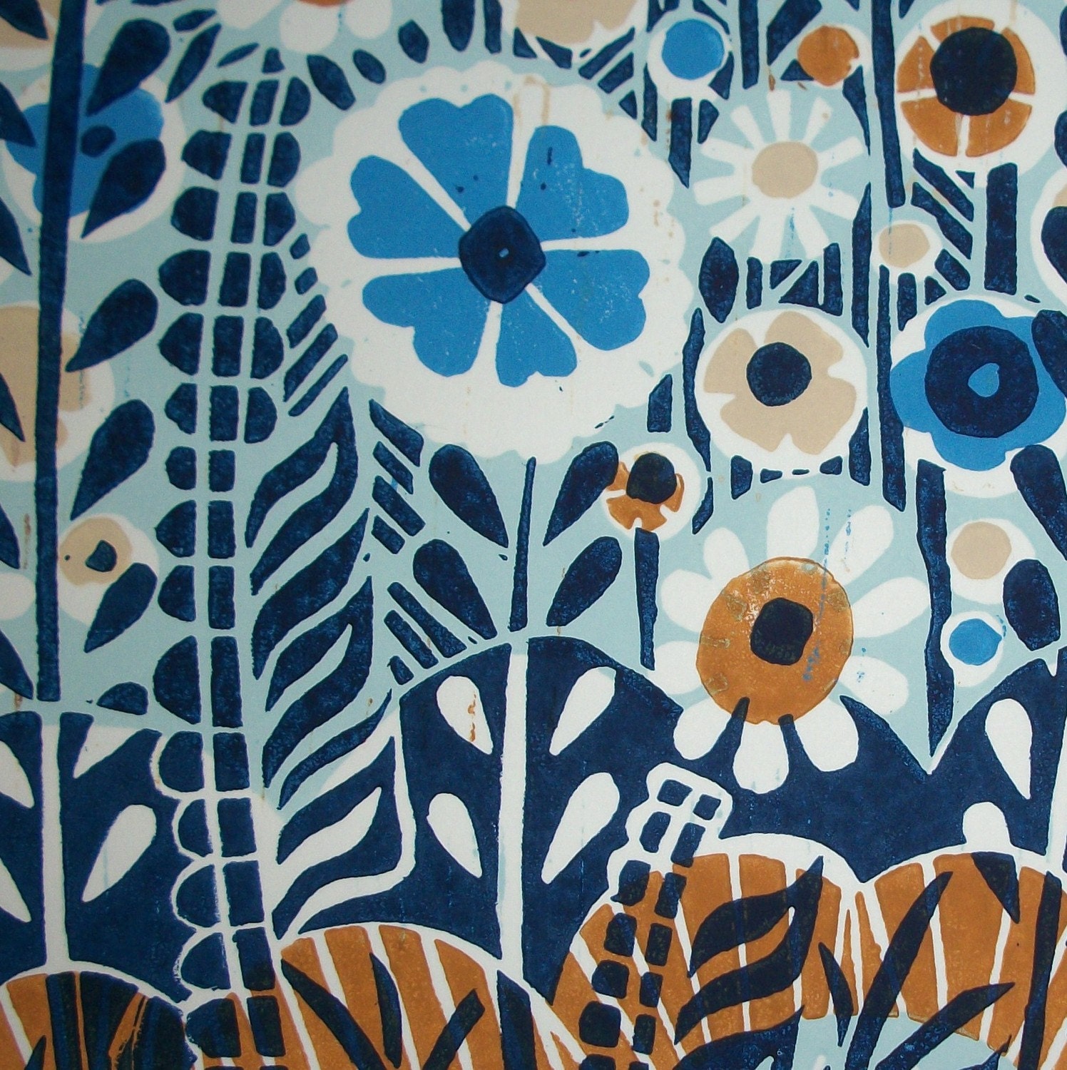 Flower Power linocut print.
