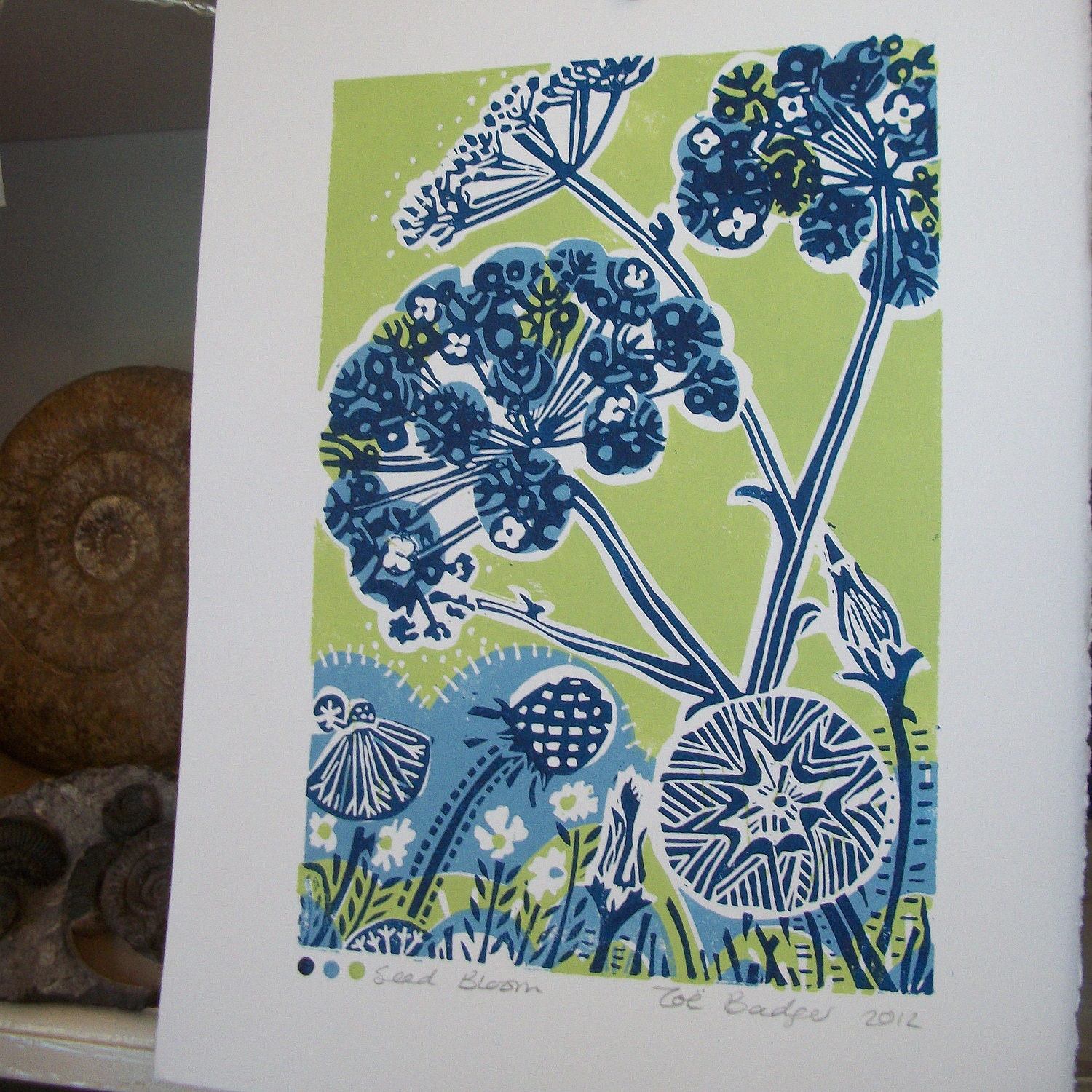 Seed Bloom linocut print.