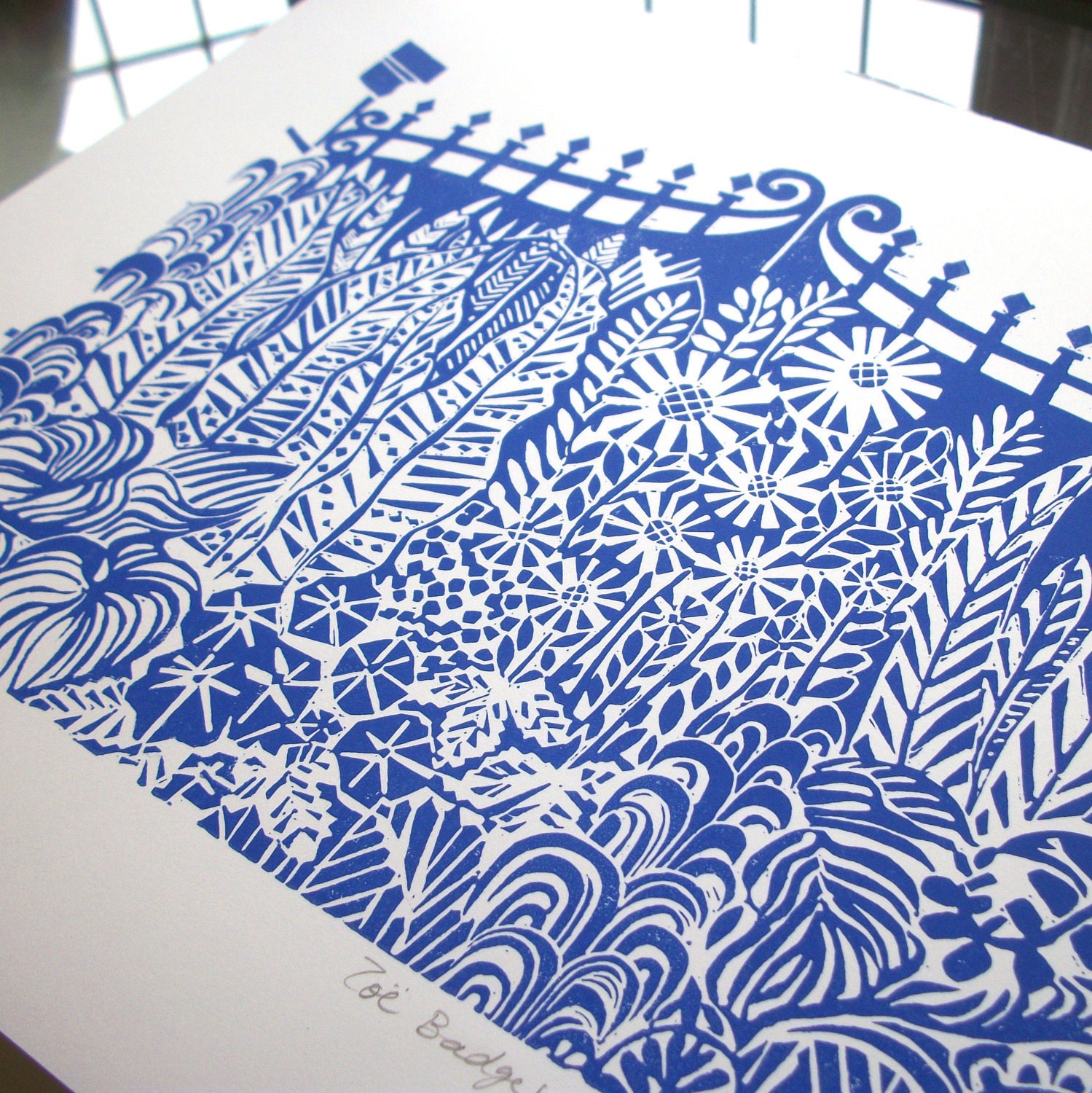 Gated Garden linocut print.