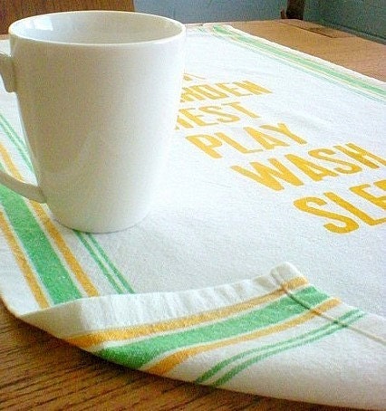 Vintage Inspired Modern Text All Cotton Cloth Tea Towel by indobay