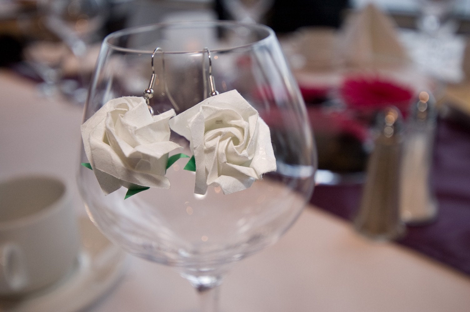 White Paper Rose Earrings