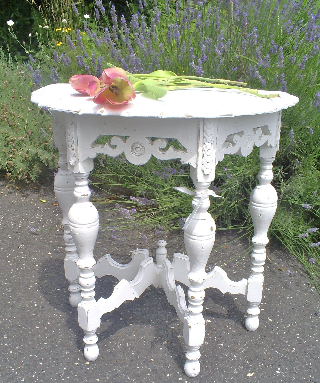Sold           shabby chic table   demi lune  vintage        hold till monday