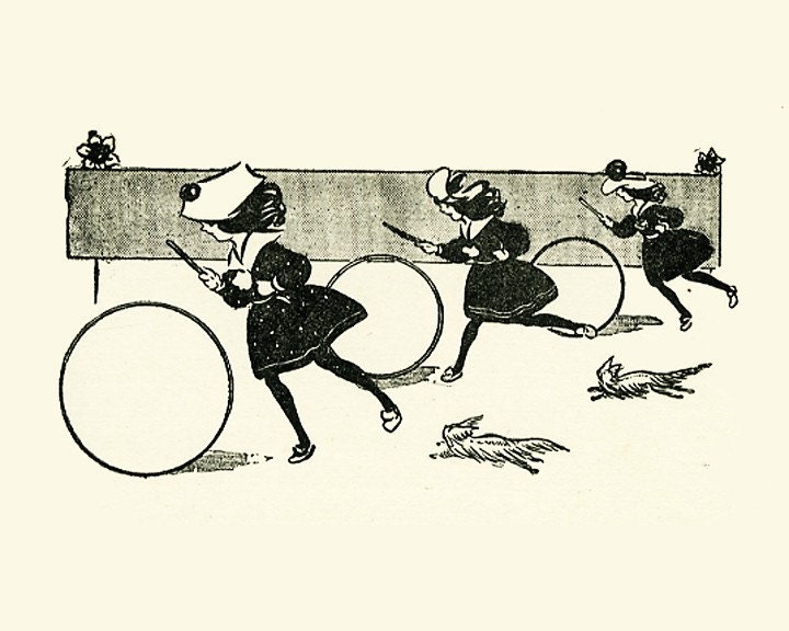 8x10 Print  -3 Girls Playing Hoops- From 1905 Children's Book Illustration