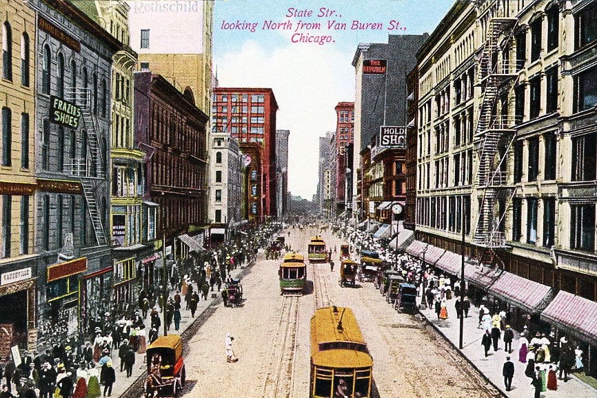 8x10 Print  - State Steet, Chicago with Trolleys