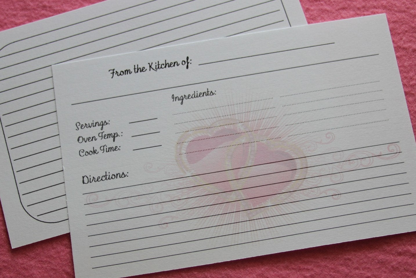 20 Recipe Cards 4x6 Double Sided decorated with Dazzled Shining Hearts