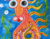 Pinky the Seahorse 11x14in. original gouache painting