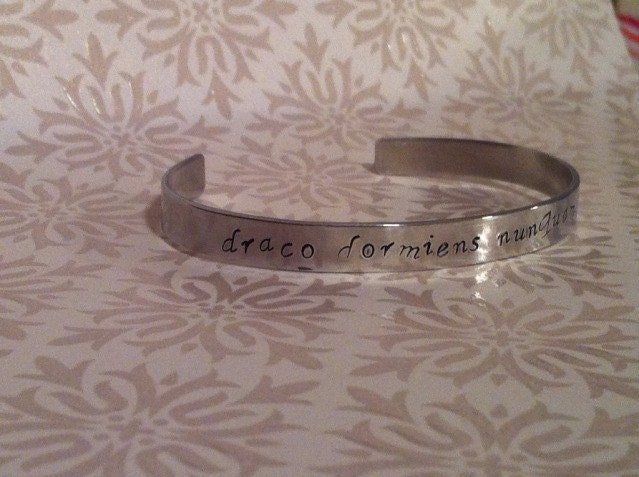 Draco dormiens nunquam titillandus Harry Potter Hand Stamped Cuff