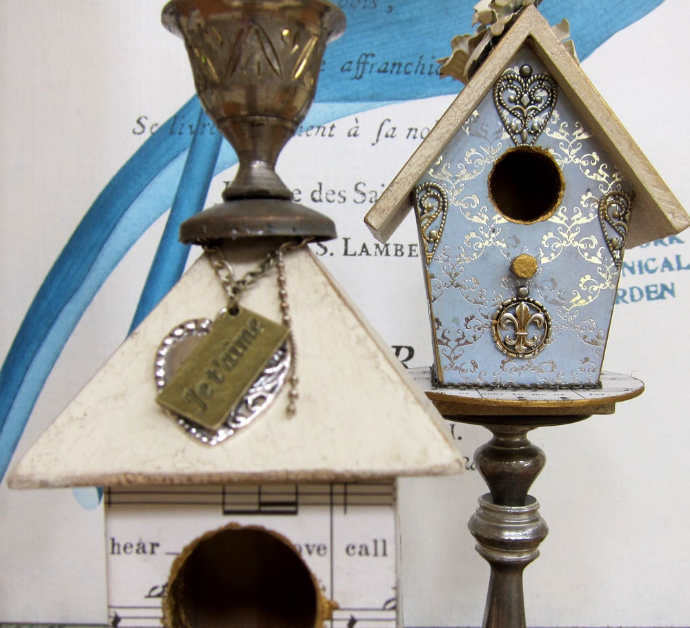 RESERVED for Nancy Up-cycled Birdhouse Candlestick Holder Handmade Vintage Shabby Chic Style