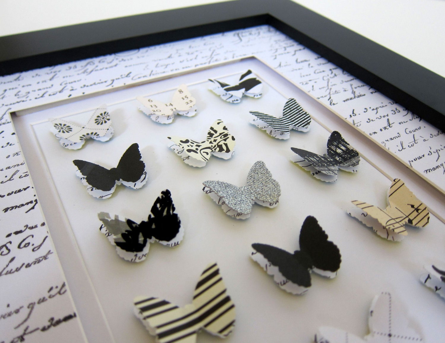 French Shabby Chic Black and White Paper Butterfly Collection Home Decor Cottage Chic