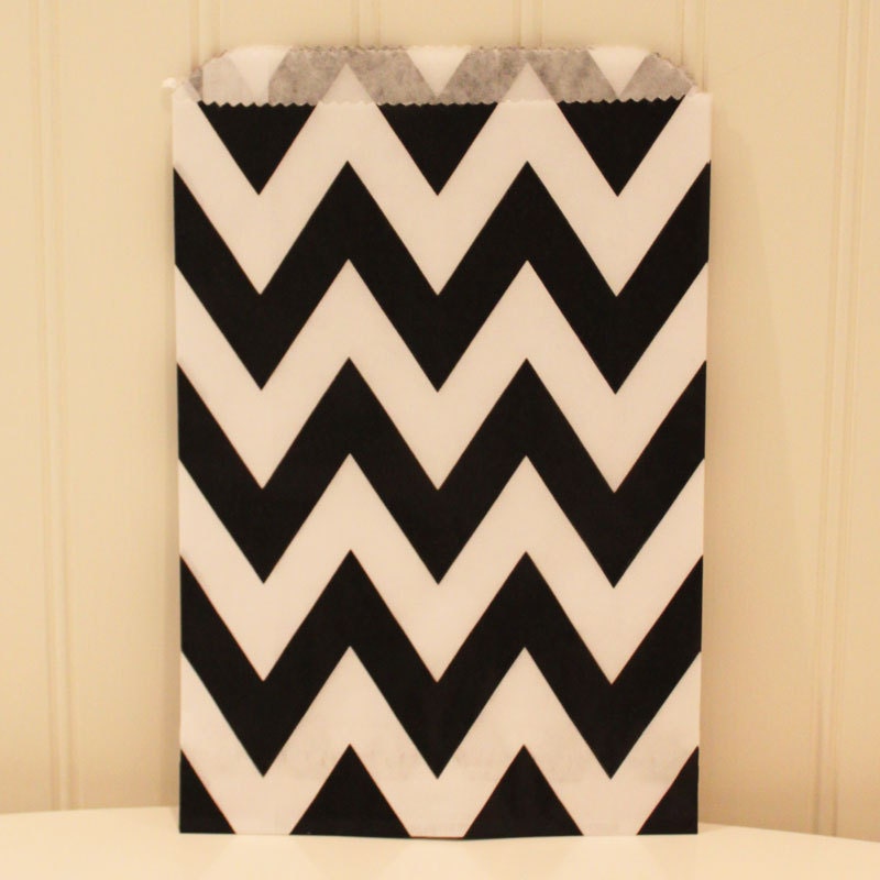 Chevron Bags, 24 Black Chevron Stripe Favor Treat Bags  - Wedding - Birthday - Baby Shower - Graduation