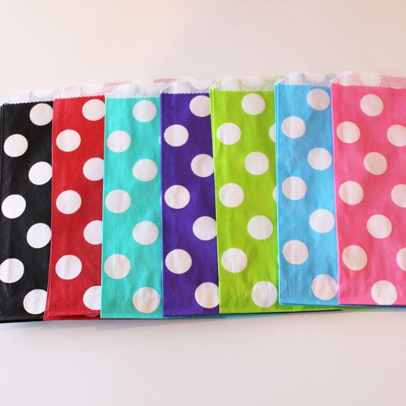 60 Polka Dot Favor Bags - YOU PICK your COLORS - Wedding - Birthday - Packaging - Made In Usa