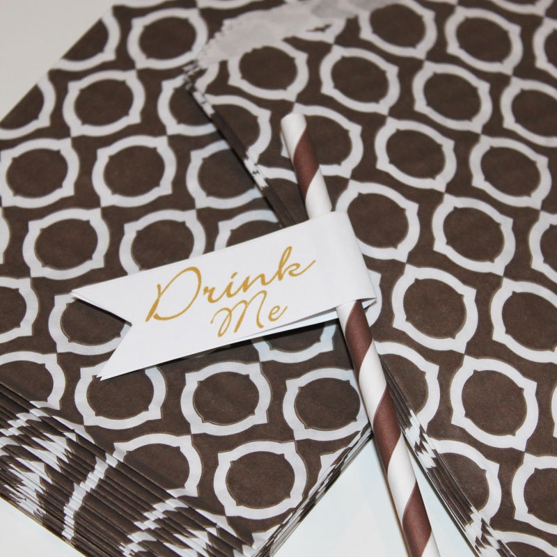 24 Brown Mod Circle Party Favor Bags, Packaging, Treats Bags, Baking, Supplies, Wedding