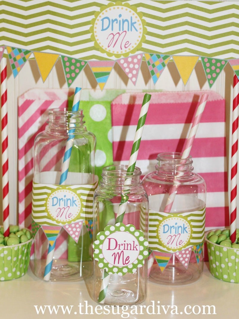 30 Paper Straws, Lemonade Stand, Pink and Yellow Striped Drinking Straws with DIY Flags, Pink Lemonade Parties, Tea Party, Baby Showers