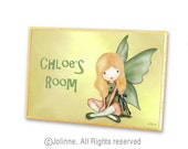 Children room door sign personalized name green yellow fairy angel girls customized gift